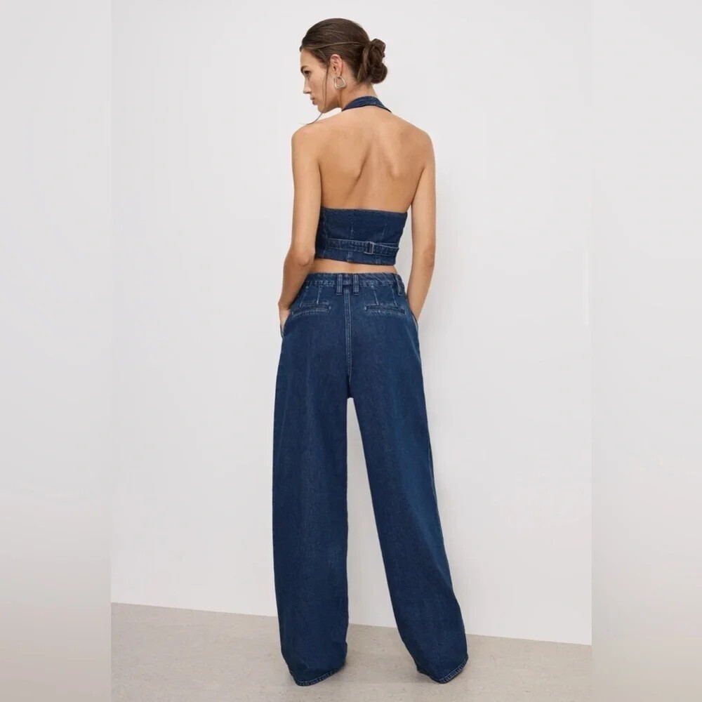 GOOD AMERICAN 90s Pleated Trouser 29 Blue Jeans Streetwear Academia Office Baggy - Picture 2 of 15